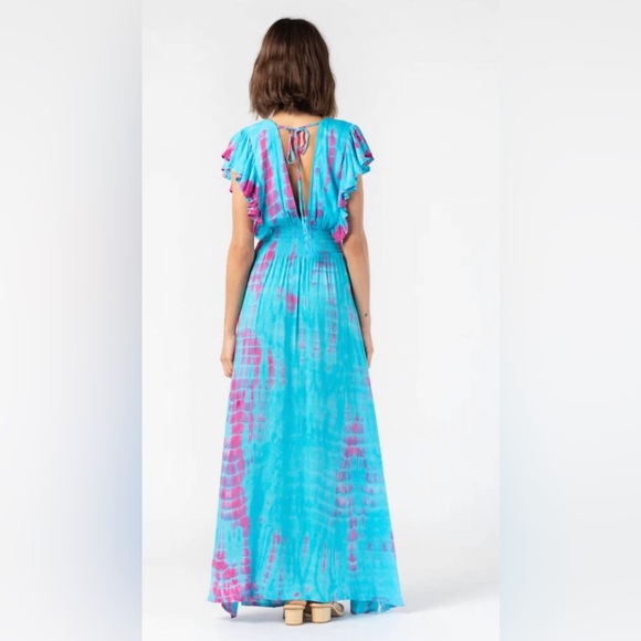 NWT Tiare Hawaii Lia Maxi Dress In Turquoise Fuchsia Leo Tie Dye Womens XS / S - Picture 2 of 12